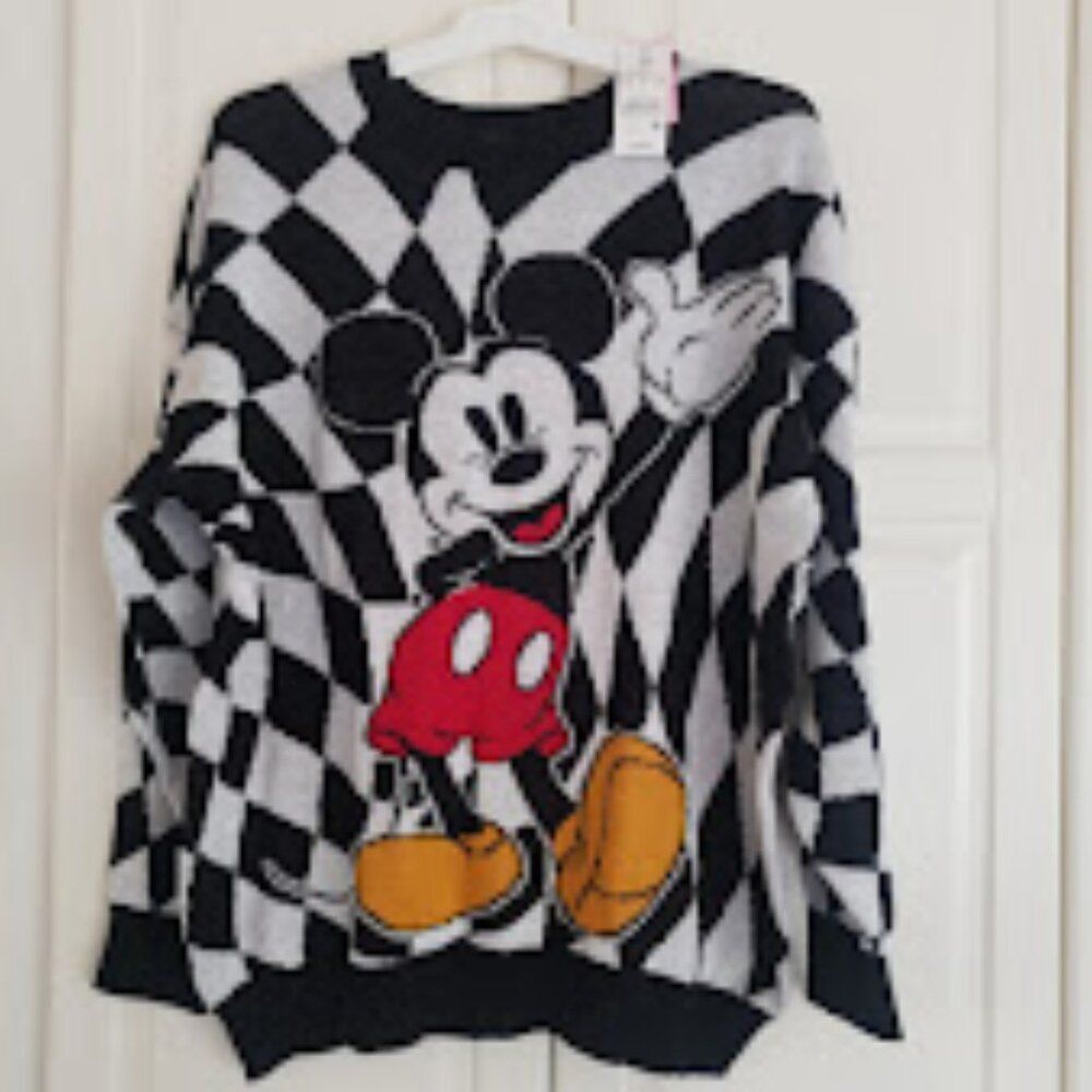 Mickey Mouse Graphic Checkered Sweater- Womens XXL - NEW